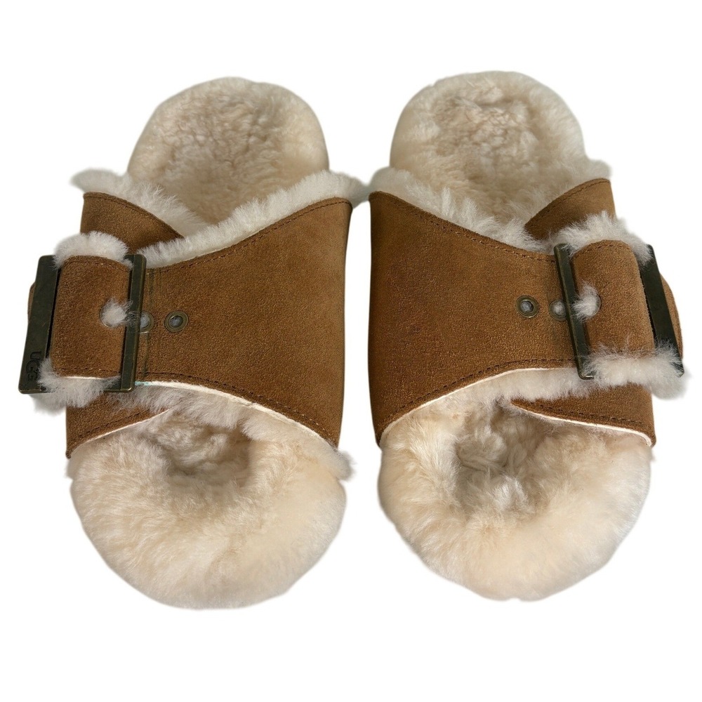 UGG Cozette Buckle Chestnut Suede Shearling Slide Slippers 1125048 Mens 7
